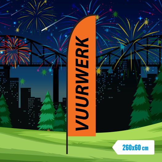 Beachvlag Vuurwerk medium 310cm hoog