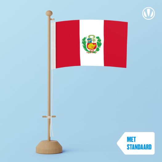 Tafelvlag Peru met Wapen 10x15cm | met standaard