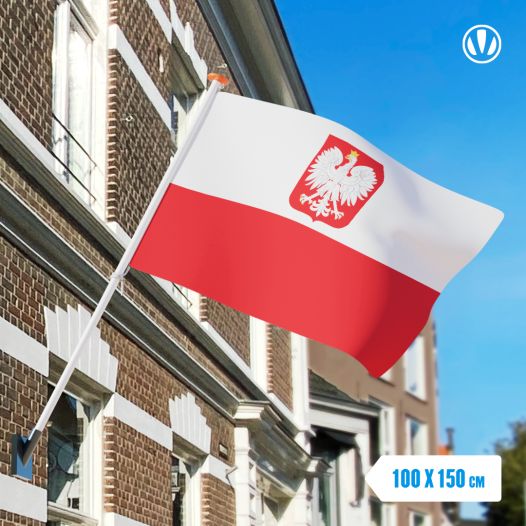 Vlag Polen met wapen 100x150cm