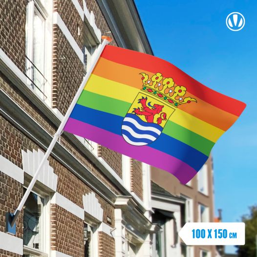 Regenboogvlag met wapen Zeeland 100x150cm