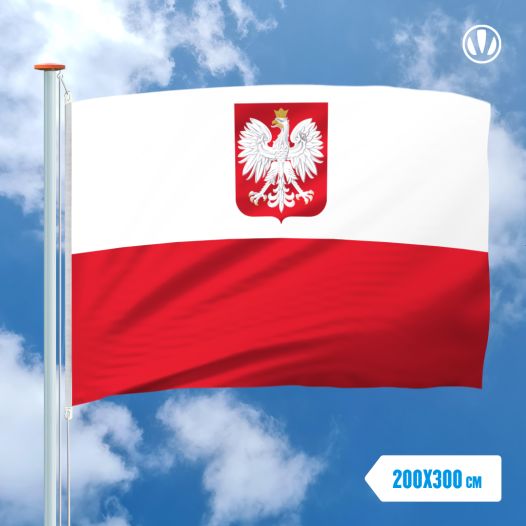 Vlag Polen met wapen 200x300cm - Glanspoly