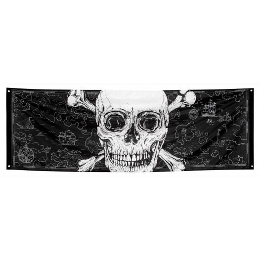 Piraten spandoek met doodshoofd - 74x220cm