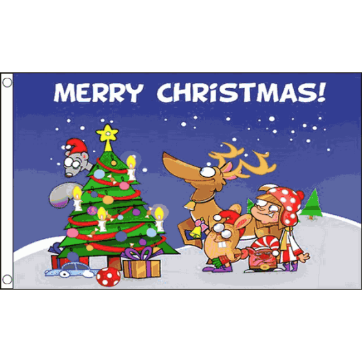 Kerstvlag Merry Christmas Cartoon 90x150cm