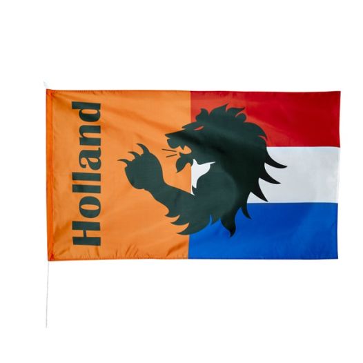 Hollandvlag Oranje Rood Wit Blauw met leeuw 90x150cm